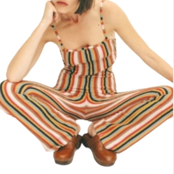 Zara Pants - NEW! Zara Retro Rainbow Knit Cut-Out Jumpsuit - Size M